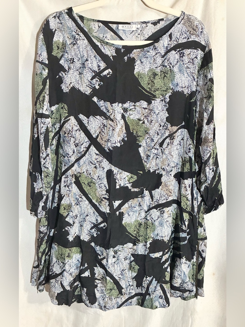 Masai Copenhagen Lagenlook Tunic Top Sz L Pockets Zip Up Sides Art to Wear